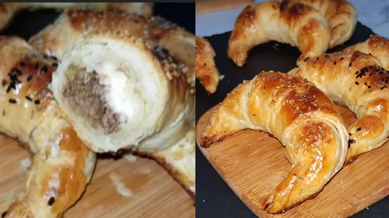 كرواصون مالحين بدون عجينة مورقة ولا زبدة التوريق des croissants salé farcies