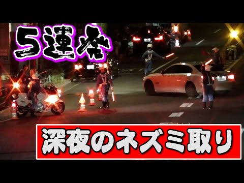 【ネズミ取り5連発】深夜のネズミ取り。決死の覚悟で暴走車を止める警官たちの一部始終