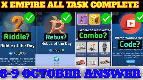 8 October All Quests Code X Empire | Youtube Video Code | Rebus Of The Day | Investment Fund Card