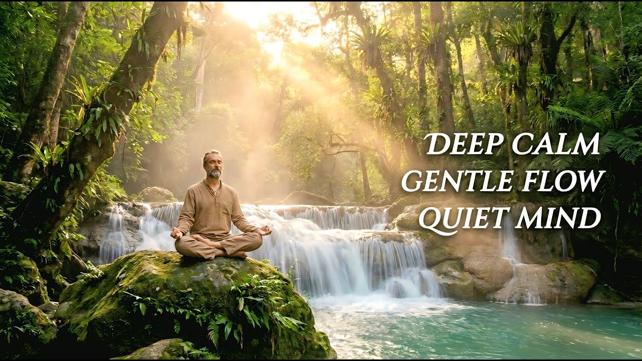 Ambient Vibraphone Meditation Music with Waterfall Scenery for Attentive Listening