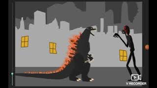 Godzilla vs the giant with red dot