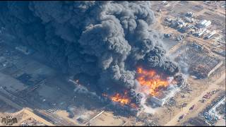 MASSIVE ATTACK! Squadron of US F-35 fighter jets bombards a weapons depot.