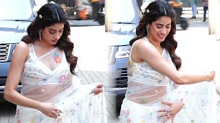 Janhvi Kapoor Gets Uncomfortable In a See-Through Saree at MR. & MRS. MAHI Song Launch