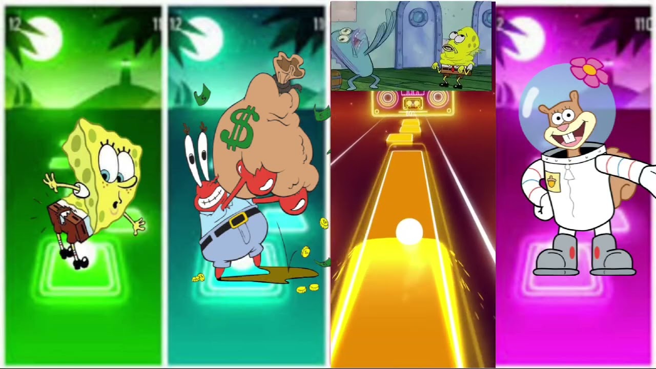 SpongeBob vs mr karbs vs squidward vs Sandy cheeks Edm rush tiles hop 