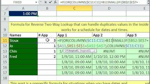 Excel Magic Trick 478: Reverse Two Way Lookup For Date and Time Column and Row Headers