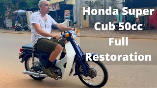 Honda Super Cub 50 Full Restoration - Vintage Motorcycle, Frame Painting, complete scooter tear down