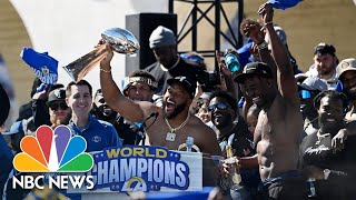 Rams Celebrate Victory During Super Bowl Parade in Los Angeles