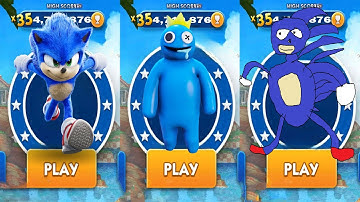 Sonic Dash vs Blue from Rainbow Friends vs Go Sanic Goo meme - Movie Sonic vs All Bosses Zazz Eggman