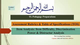 Lect22: Assessment Rubrics, TOS & Item Analysis | Assessment Tools | Teaching License Preparation