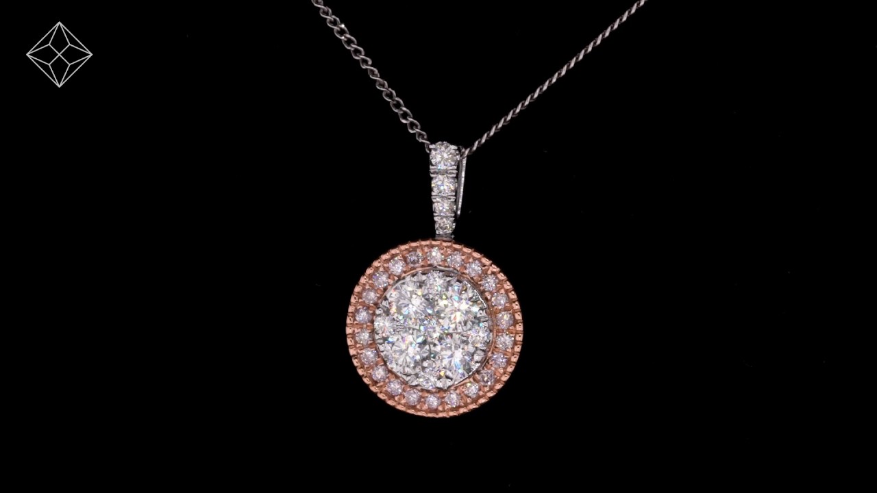 Diamond and Pink Diamond Halo Circle Necklace - Asteria Collection - FR52 RF