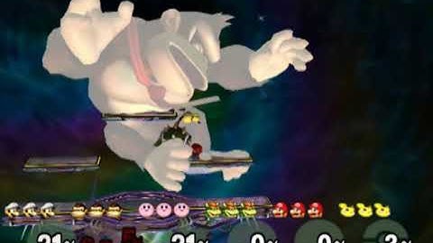 Super Smash Bros Melee Debug Menu - Luigi Mario Bowser Kirby and Pichu vs. Giant Donkey Kong