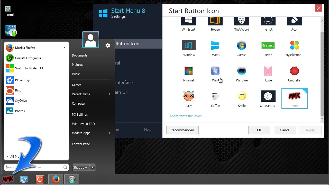 menu startowe, dostosowywanie systemu Windows 8