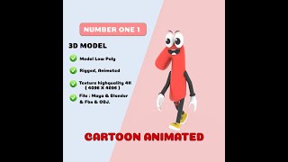 Number One 1 Cartoon Animated Low-poly 3D model