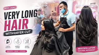 step cut and layer cut in long hair step by step full tutorial transformation with blow dryer