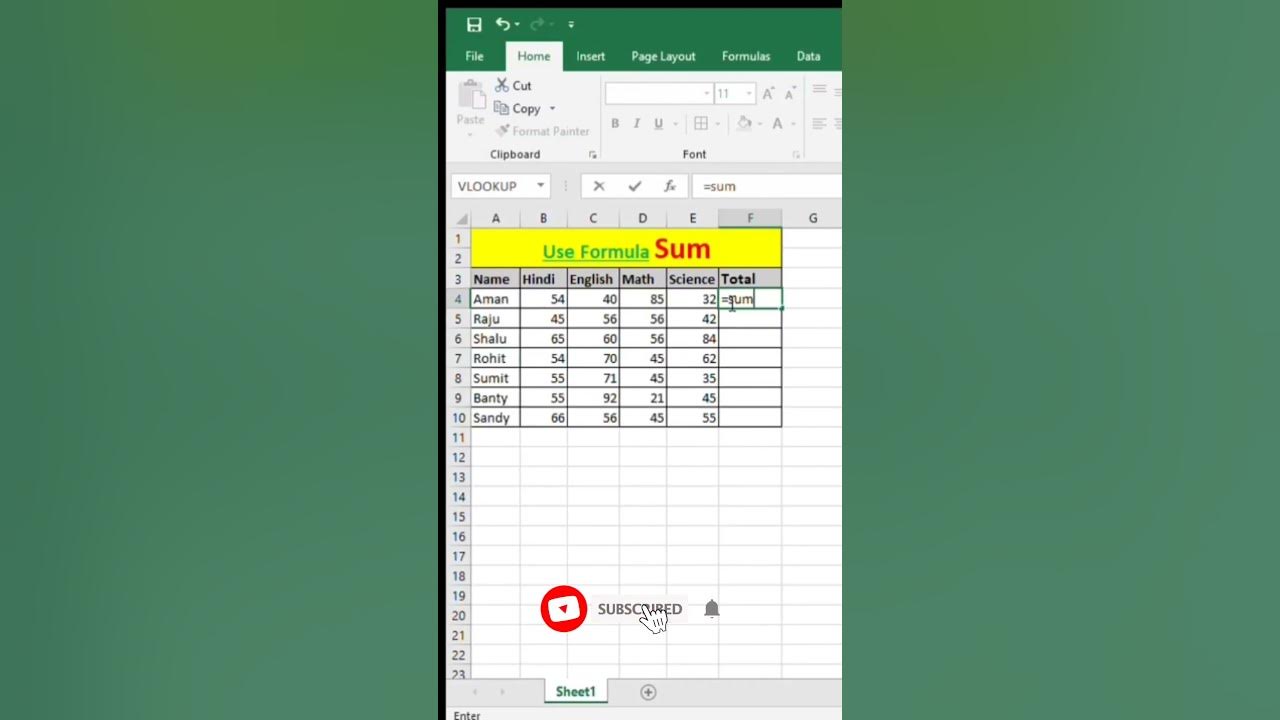 Use Sum Formula In Excel | Excel Sum Formula In Hindi Use Sum Formula In Excel | Excel Sum Formula In Hindi