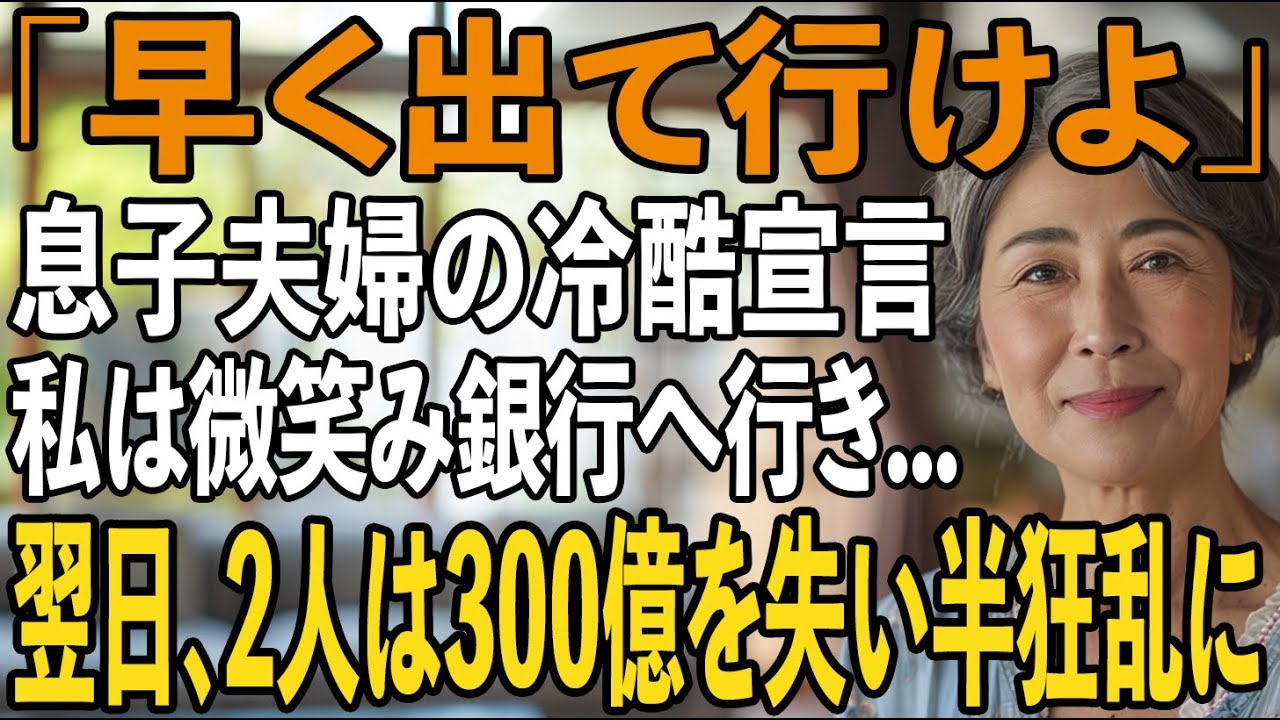 「早く出て行けよ」姑の私を冷たく追い払った息子夫婦のたった一言。その夜、私は静かに微笑み姿を消した→翌日、300億を失う代償を知った2人は顔面蒼白に...【シニアライフ】【60代以上の方へ】