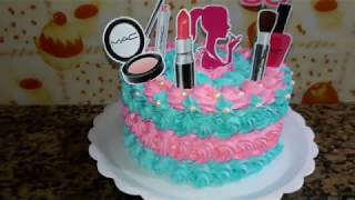 DECORANDO BOLO TEMA MAKEUP MAQUIAGEM 