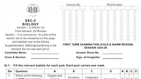 Biology Class 10th Sendup paper First Term Exam 2025 #aps #apsacs#fbise