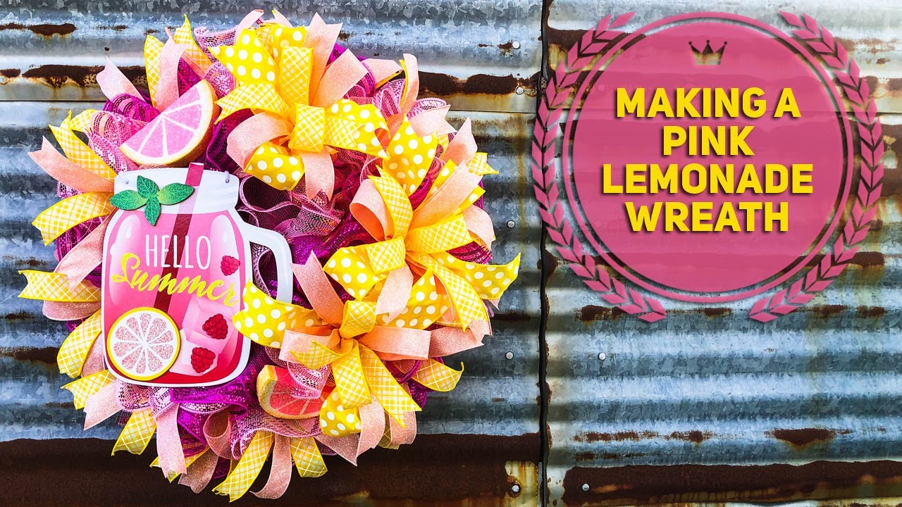 Making A Pink Lemonade Deco Mesh Wreath in Poofs and Ruffles -- Bright Hello Summer Wreath
