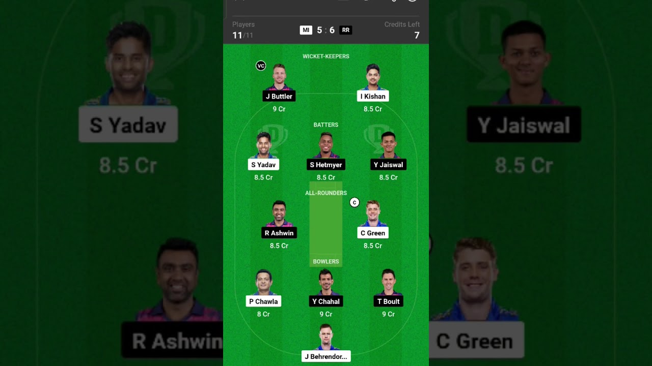 mi vs rr dream 11 team prediction 