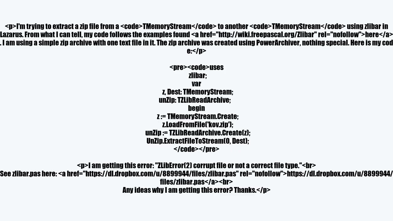 Extract zip file to TStream using zlibar in Lazarus