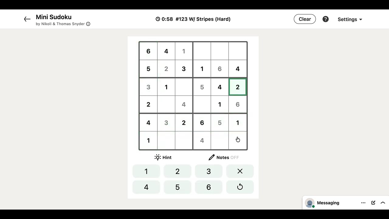 LinkedIn Mini Sudoku Answer Today #123 W/ Stripes