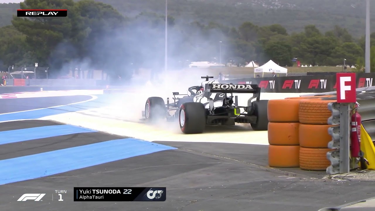 Yuki Tsunoda's car shaking while going backwards in slow motion before crash!