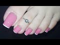 Elegant Pinkish Nude French Pedicure Nail Art Tutorial- Easy Toe Nail Art | Rose Pearl