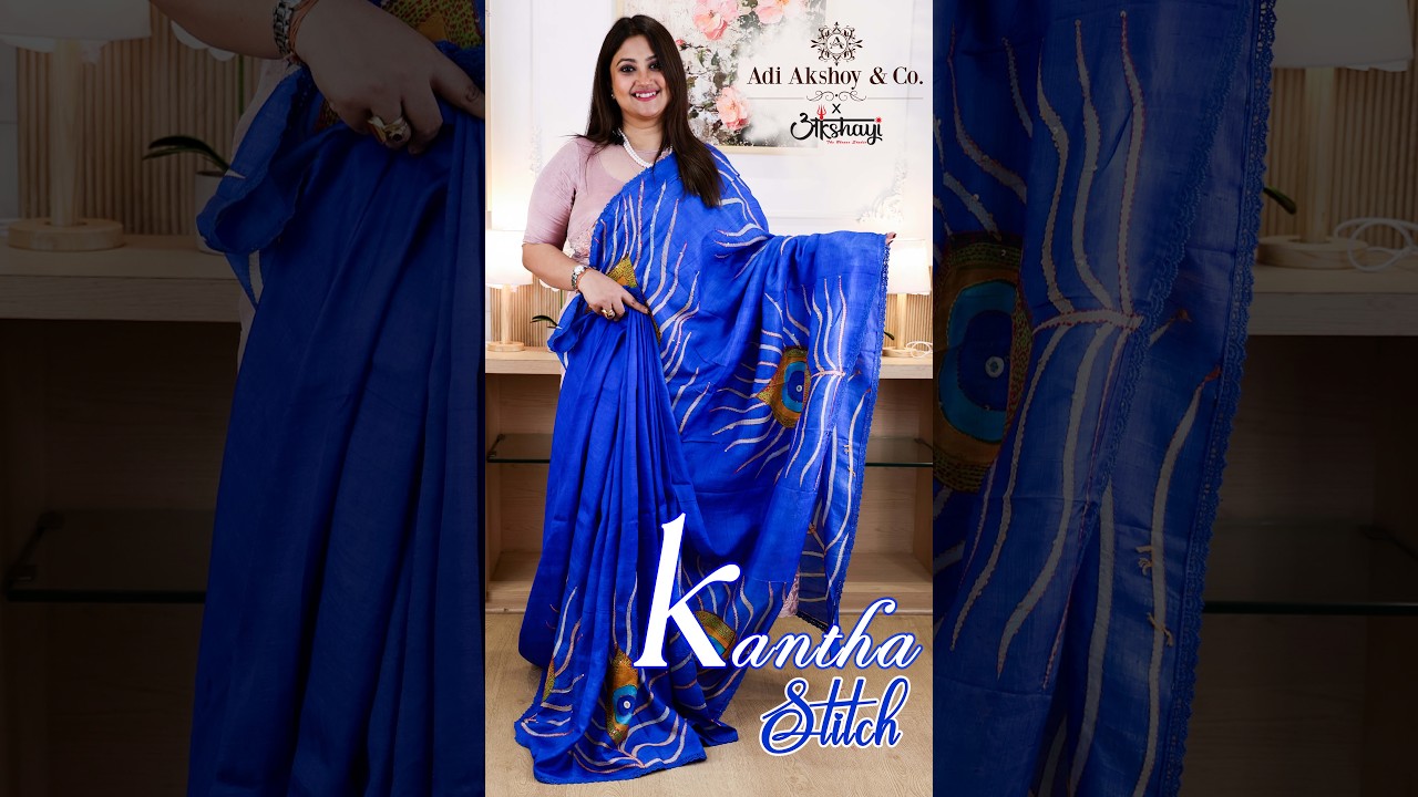 Hand Embroidery Nokshi Kantha Stitch Silk Saree | Heritage Handcrafted Elegance by Adi Akshoy & Co.