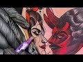 Lady  devil neotraditional tattoo time lapse