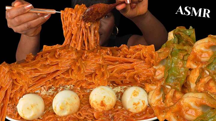 ASMR SPICY CREAMY NOODLES & DUMPLINGS MUKBANG (NO Talking) Sticky Eating Sounds| Vikky ASMR