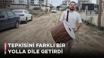 Bozuk yollara maniyle davullu tepki