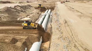 Full Videos Processing Bury Drains With 2 Bulldozers Pushing Sand