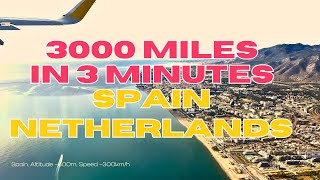 5000 km in 3 minutes. Spain to Netherlands with flight details | 4K