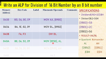 ASSEMBLY LANGUAGE PROGRAM FOR DIVISION USING 8086 INSTRUCTIONS