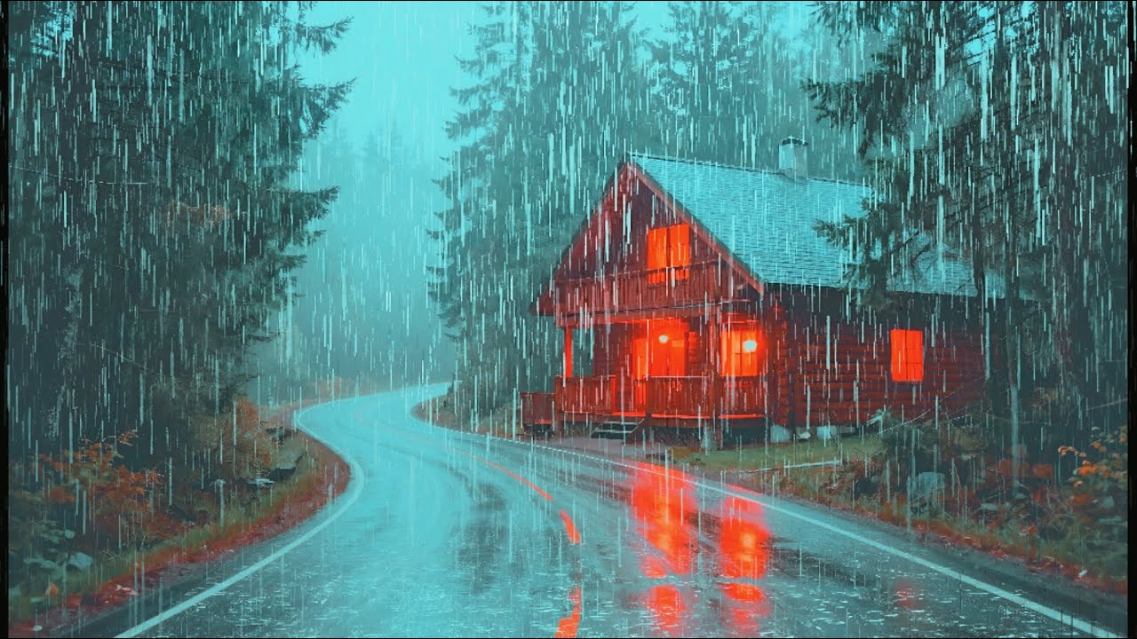 Cozy Cabin Rain on a Forest Road Misty Night Ambience for Deep Sleep 3 ...