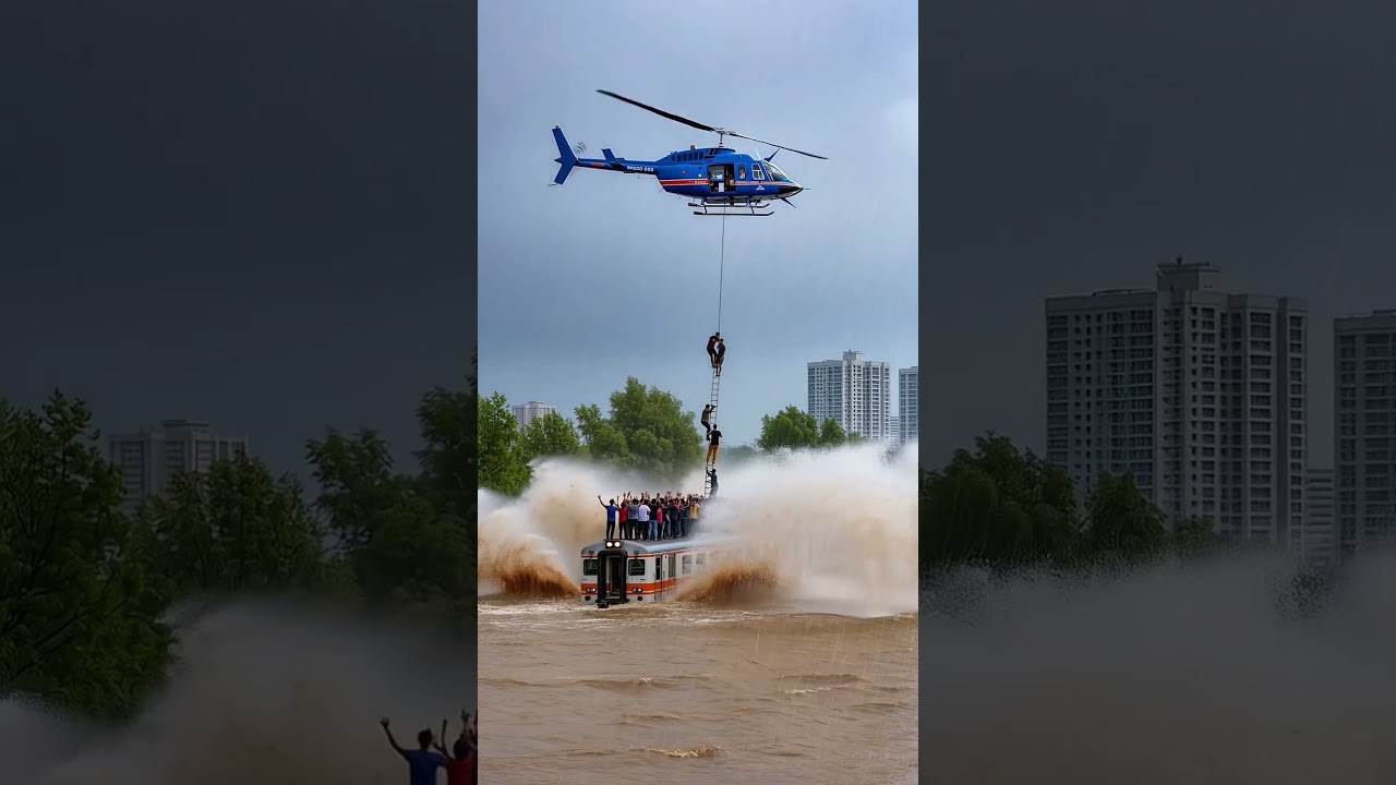 Train Evacuation During Massive Floods on the Railway Line!