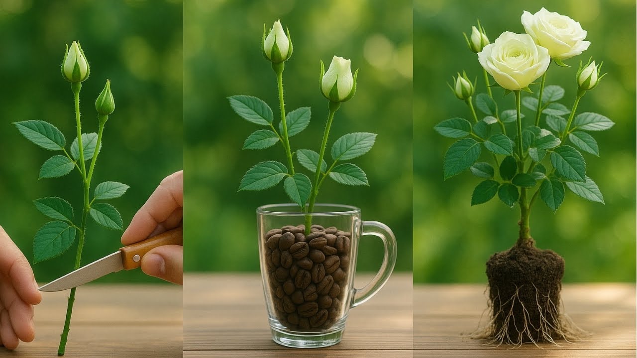 Just a cup of coffee! Roses grow like crazy and bloom all year round.