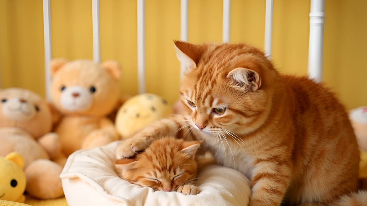 Kitten studying too hard fall sick Mama Cat lovingly nursing kitten back to health