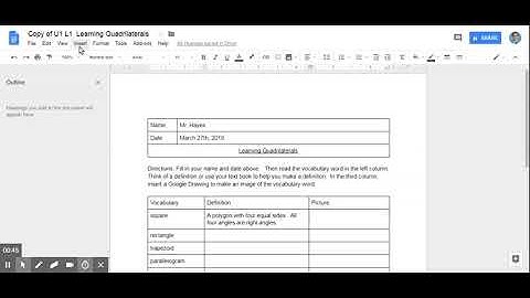 Google Docs - Making a math worksheet with a table to organize vocabulary, definitions, and images