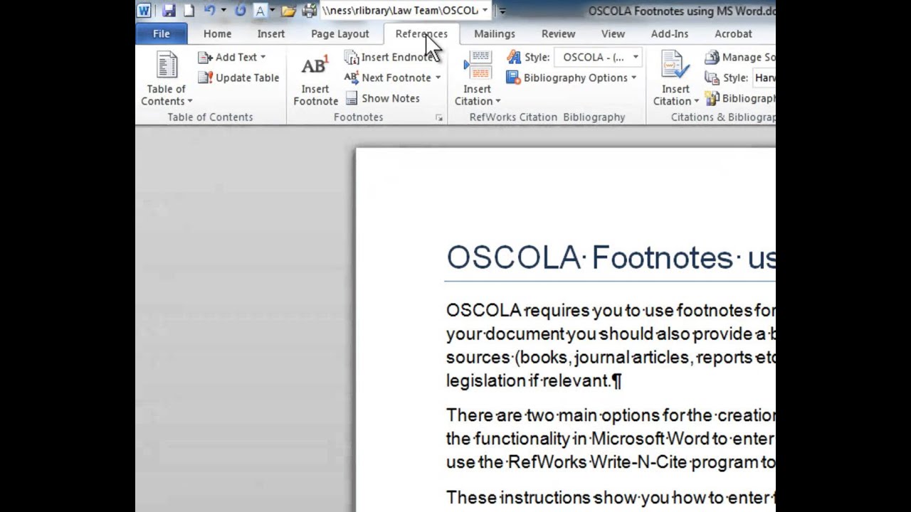 OSCOLA Word Footnotes