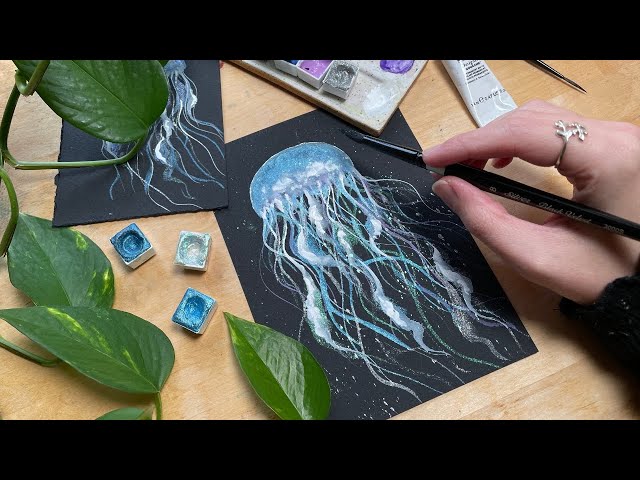 How to paint Jellyfish on Black Watercolor paper, Reposting this as the  last one suffered from poor video quality. Easy, fast and relaxing: How to  paint Jellyfish on Black Watercolour paper .