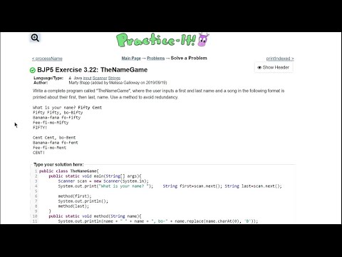 Java Practice It || 3.22 TheNameGame || method basics, Scanner, scan ...