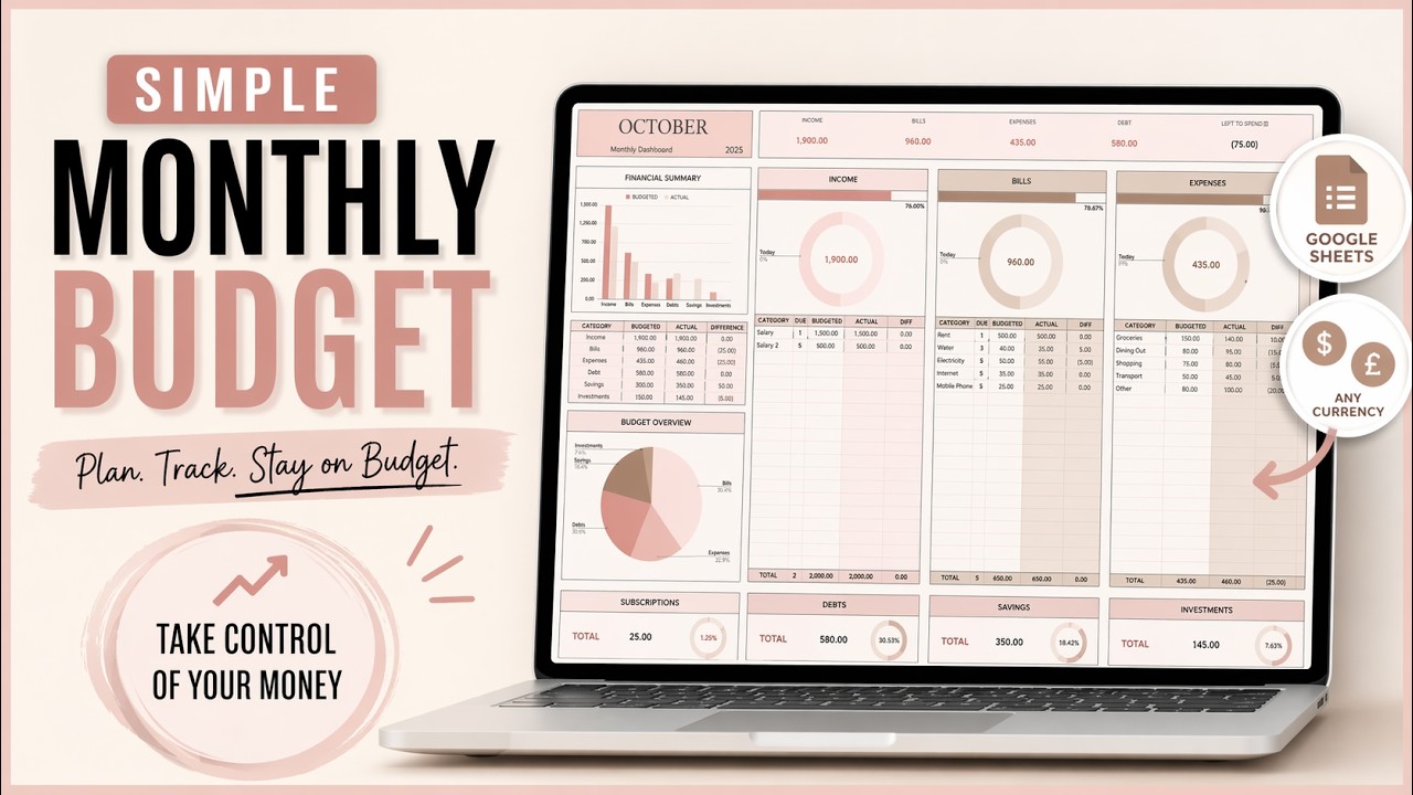 Simple Budget Spreadsheet Google Sheets⎜Step by Step Tutorial - YouTube