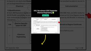 IOCL Job 2025 September | Chemical Engg BTech/BE #job
