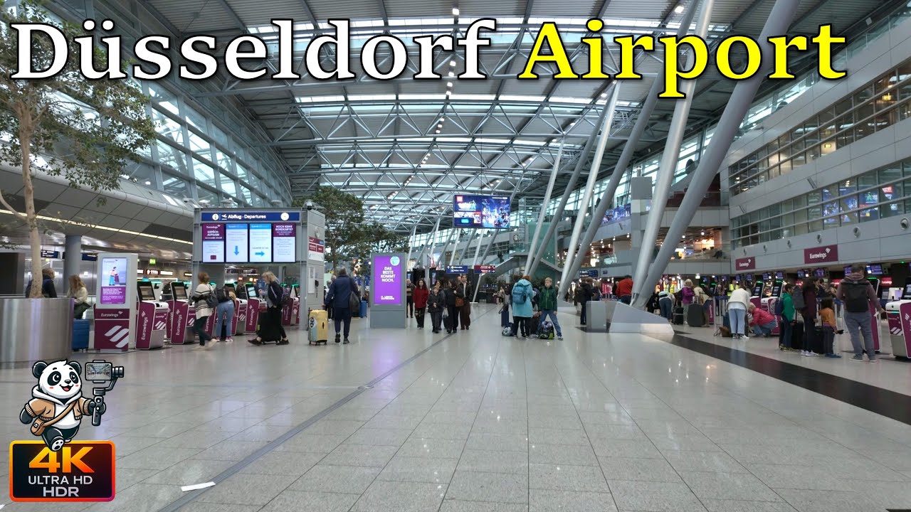 🇩🇪 Düsseldorf Airport (DUS) Walk – Terminal, SkyTrain & Arrival Area | 4K HLG HDR 2025
