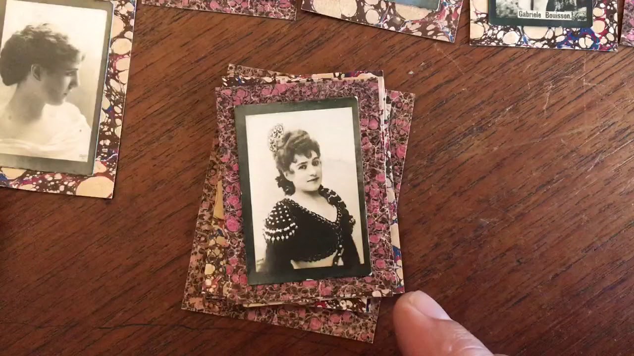 Beautiful women 1890-1915 real photo mini cards on marbled paper lot x 15