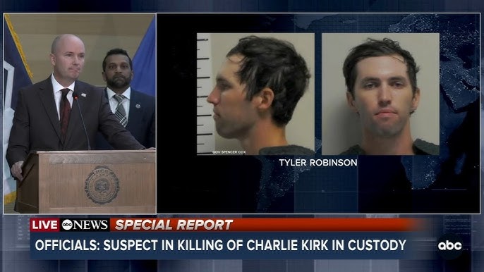 Suspect arrested, identified as Tyler Robinson in shooting of Charlie Kirk, officials say - YouTube