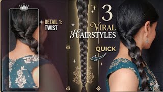 3 Viral Hairstyles 🎀 तीन वायरल हेयरस्टाइल #trendinghacks #hairstyle #longvideo 