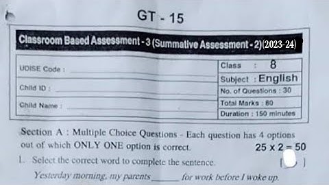 8th Class English SA-2 (CBA-3) Question Paper 2023-24💯👆 || Summative Assessment 2